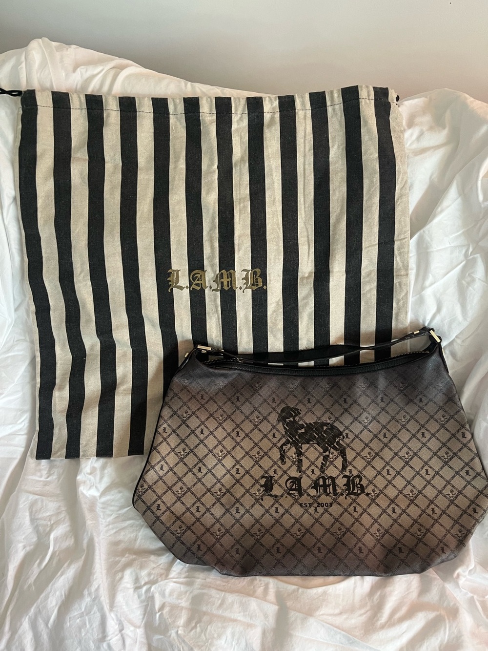 LAMB L.A.M.B large SHOULDER BAG Gwen Stefani sheep logo AUTHENTIC w/ dustbag - Picture 1 of 17